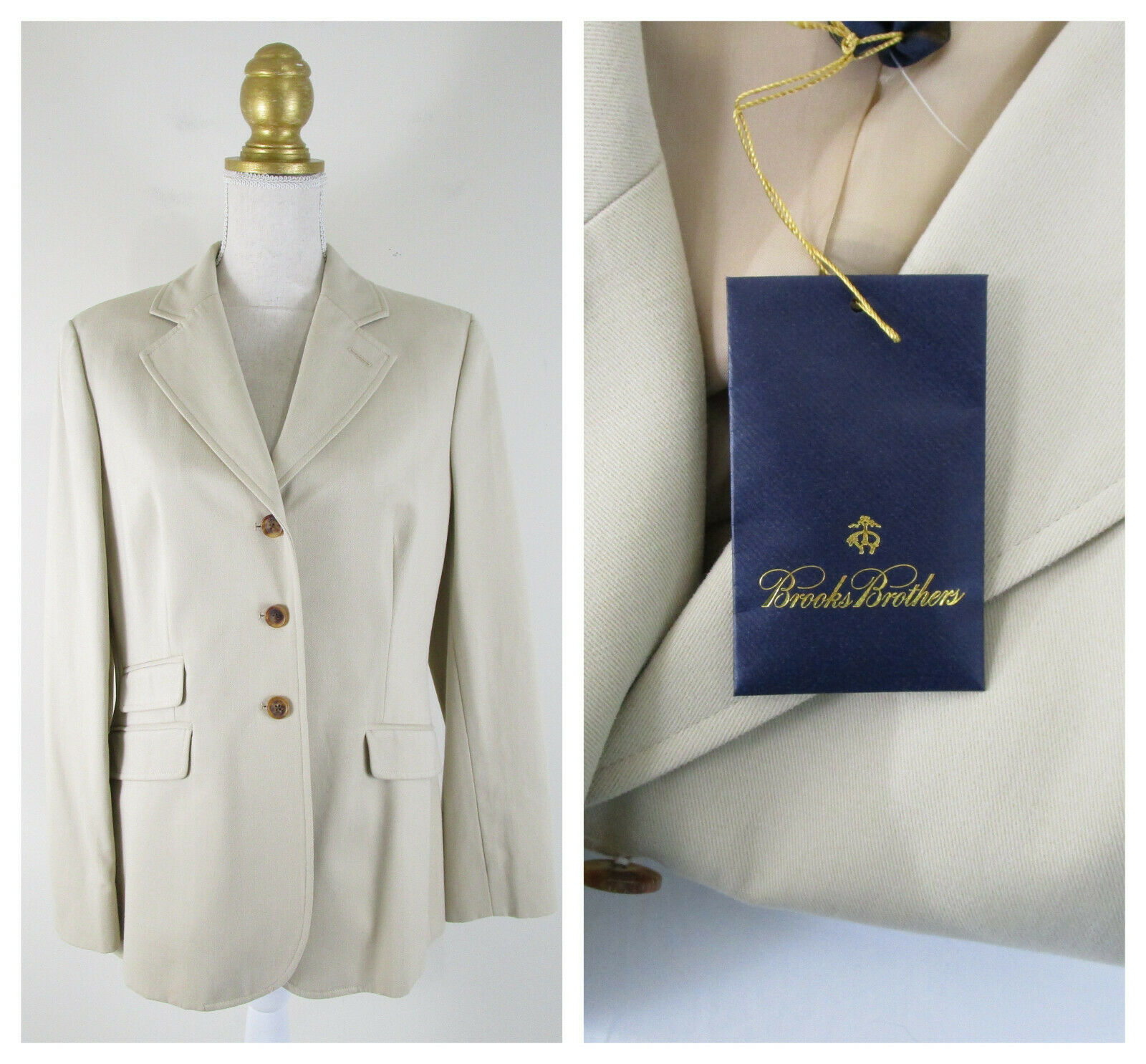 Brooks Brothers Womens Beige Tan Cotton Blazer Size 10 Formal Career Nwt $198