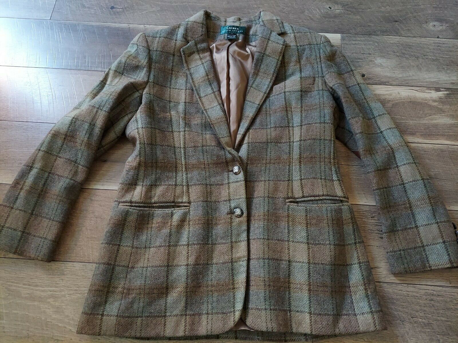 Ralph Lauren Lrl Vintage 90s  Wool Blazer Suit Jacket Brown Size 14 Equestrian